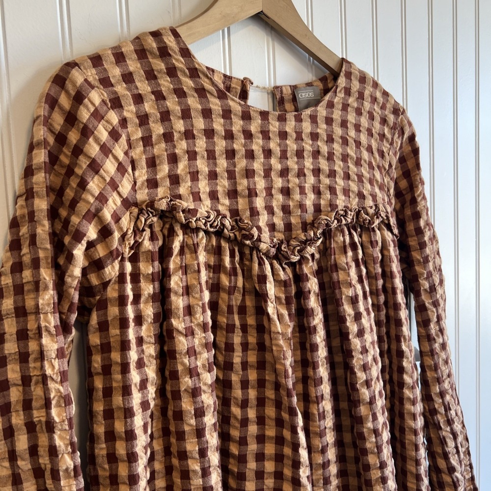 ASOS Dress Women Size 4 Checkered ruffle‎ prairie girl farm cottage core - Picture 2 of 10